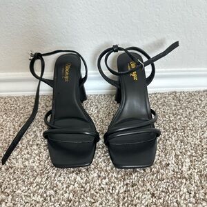 Amazon Black Strappy Square-Toe Ankle Strap Heels